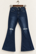 Refuge Women’s Dark Wash High-Rise Distressed Flare Jeans (Faux Front Pockets)