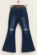 Refuge Women’s Dark Wash High-Rise Distressed Flare Jeans (Faux Front Pockets)