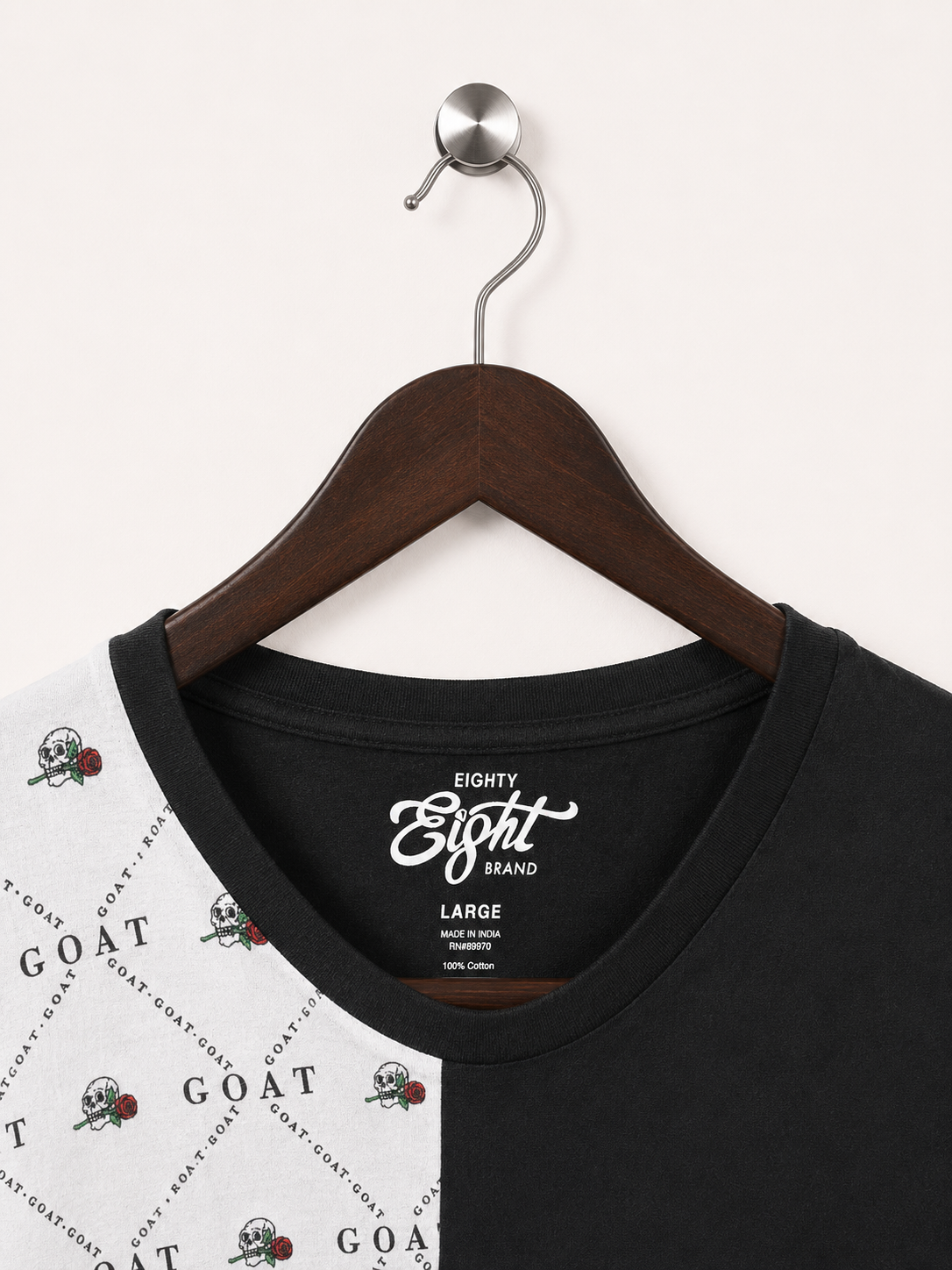 Eighty Eight Split Graphic Skull Rose Printed T-Shirt