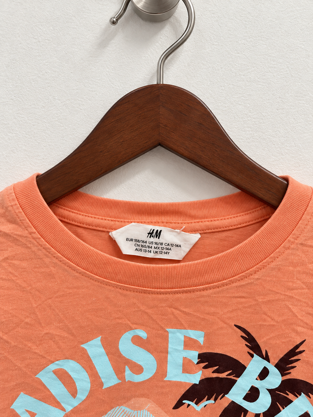 H&M Peach Coral "Paradise Beach" Short Sleeve Tee Kids/Teens/Unisex