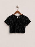 Art Class Black Sequin Crop Top
