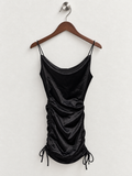 H&M Divided Black Satin Ruched Cowl Neck Mini Slip Dress - Size XS
