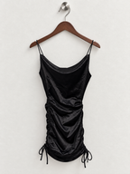 H&M Divided Black Satin Ruched Cowl Neck Mini Slip Dress - Size XS