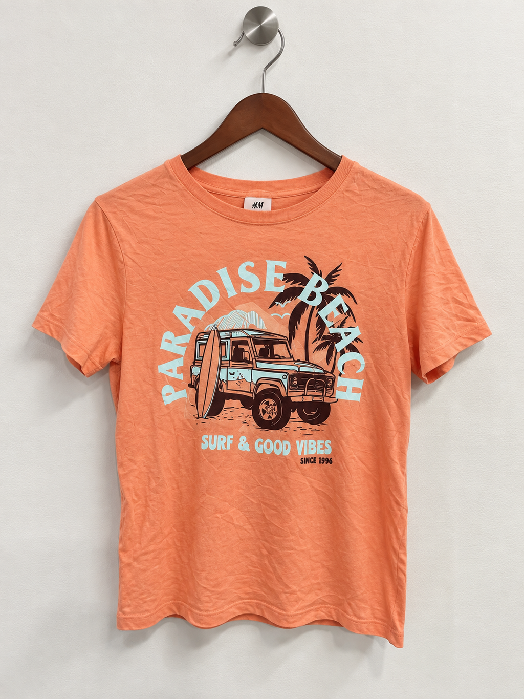 H&M Peach Coral "Paradise Beach" Short Sleeve Tee Kids/Teens/Unisex