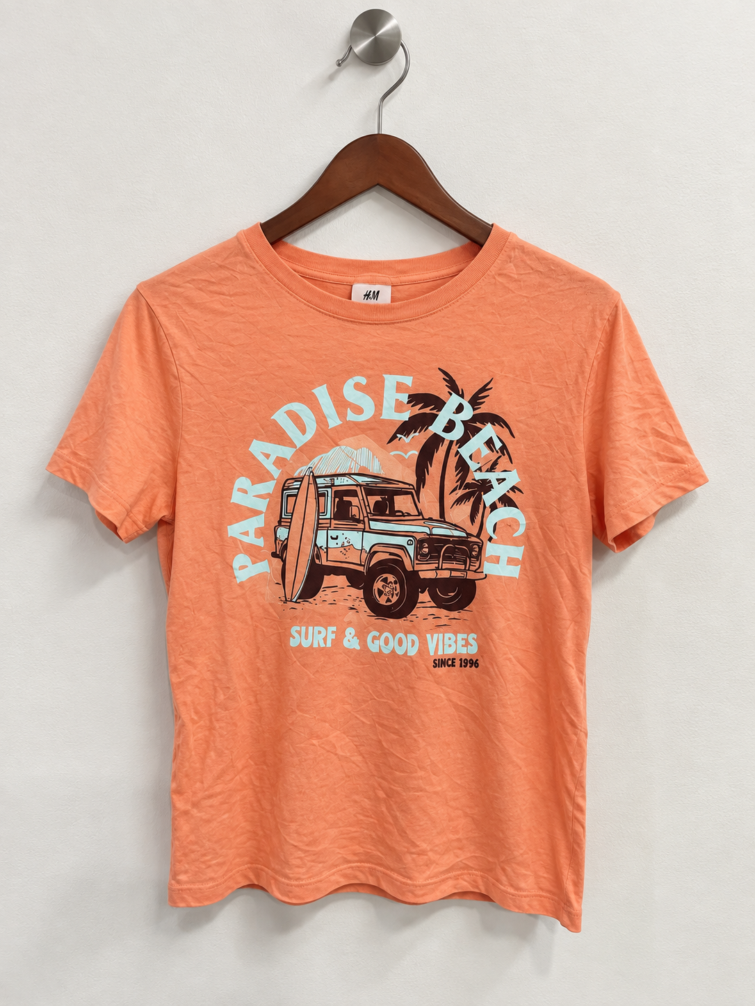 H&M Peach Coral "Paradise Beach" Short Sleeve Tee Kids/Teens/Unisex