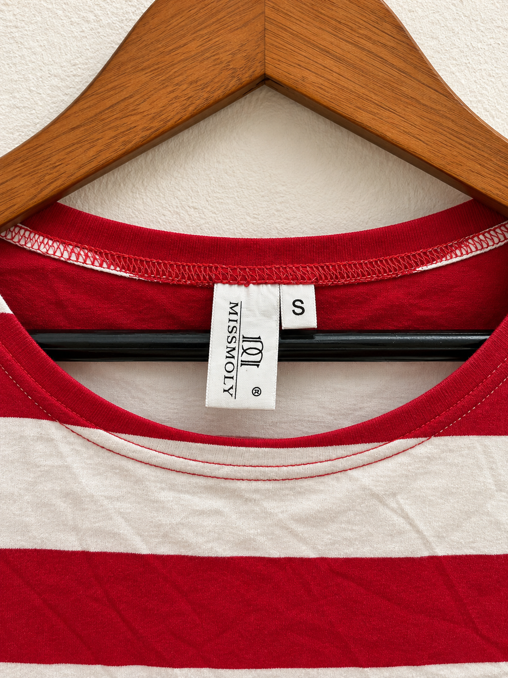 Missmoly Women's Red & White Striped 3/4 Sleeve Scoop Neck Top Size - S