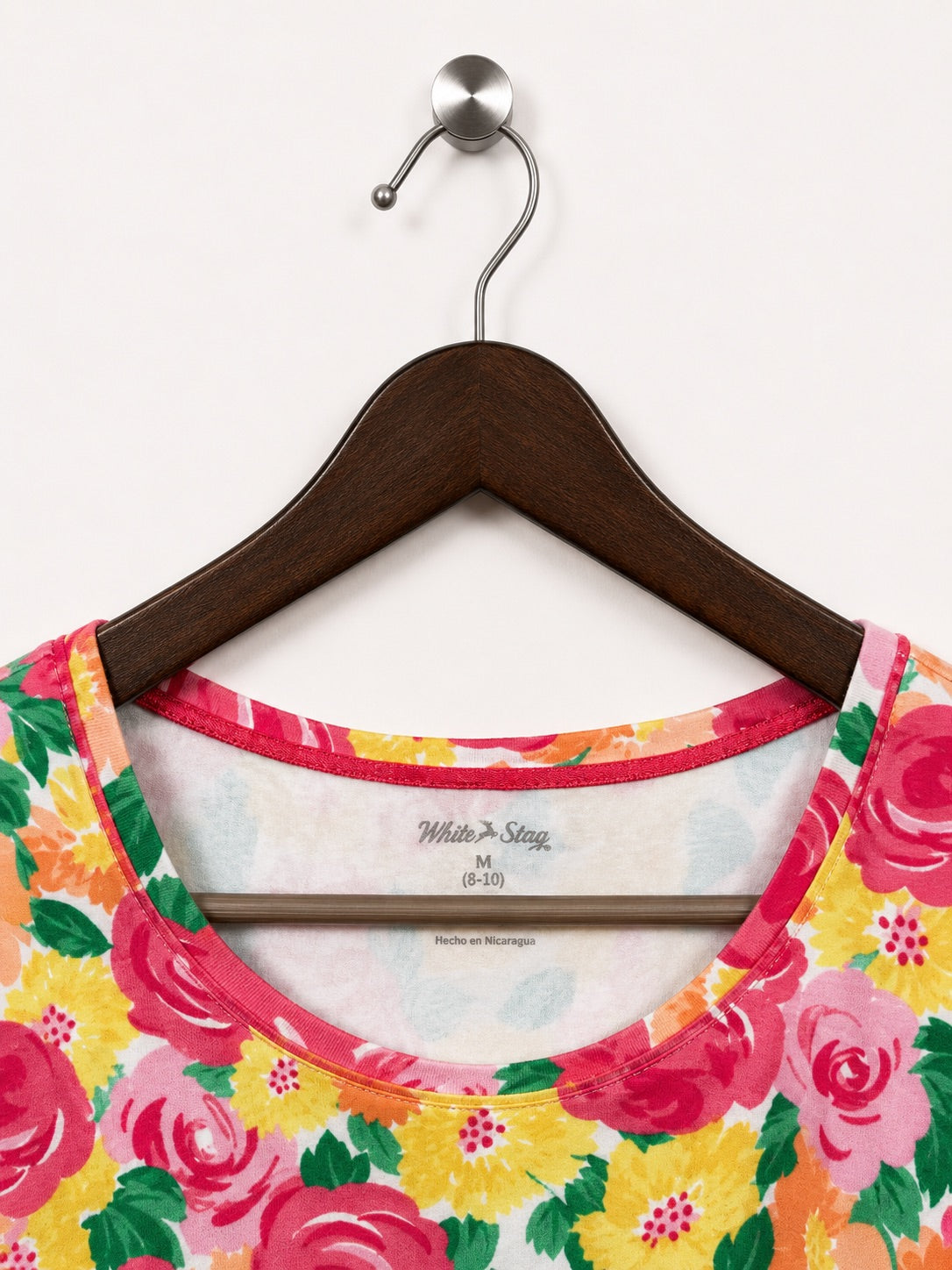 White Stag Women's Vibrant Pink & Yellow Floral Scoop Neck T-Shirt – Size M
