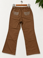 Dream Seasons Women's Brown Rhinestone Flared Trousers - Size M Short
