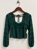 La Pêche Ruched Lace Long Sleeve Peplum Top - Size M