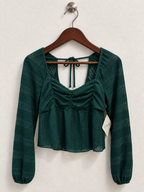 La Pêche Ruched Lace Long Sleeve Peplum Top - Size M