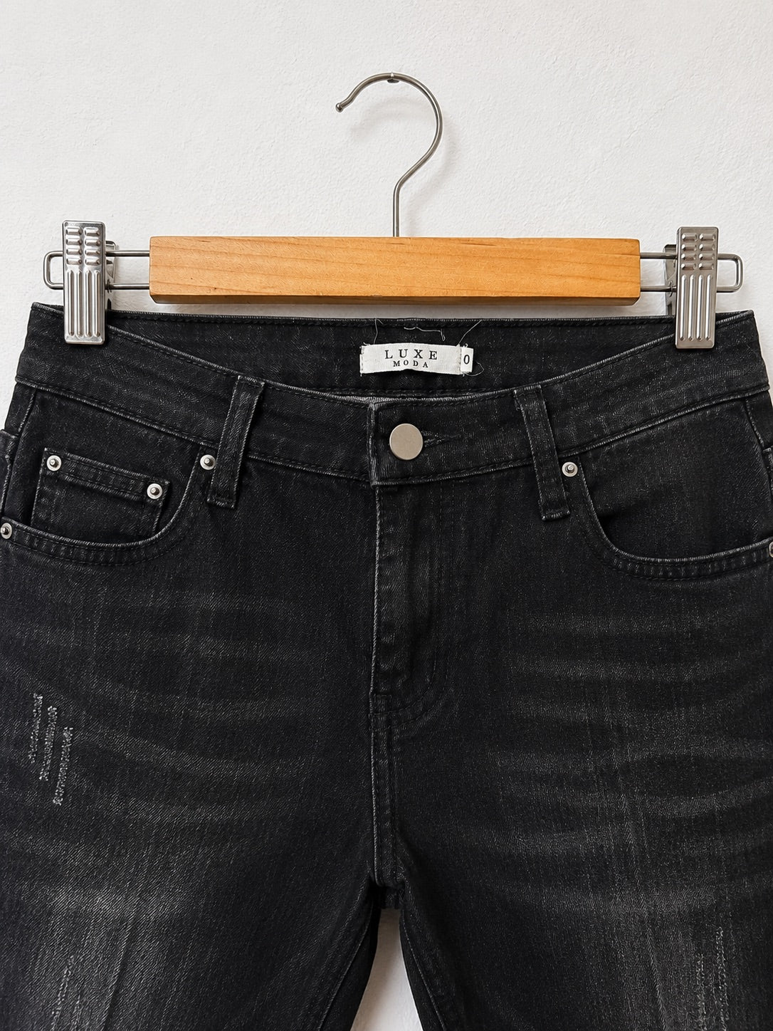 Luxe Moda Women's Shredded Bottom Flared Jeans