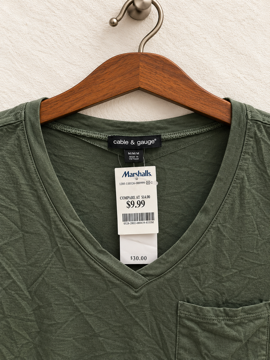 Cable & Gauge Women's Olive Green V-Neck Slub Knit Pocket T-Shirt Size - M