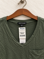 Cable & Gauge Women's Olive Green V-Neck Slub Knit Pocket T-Shirt Size - M