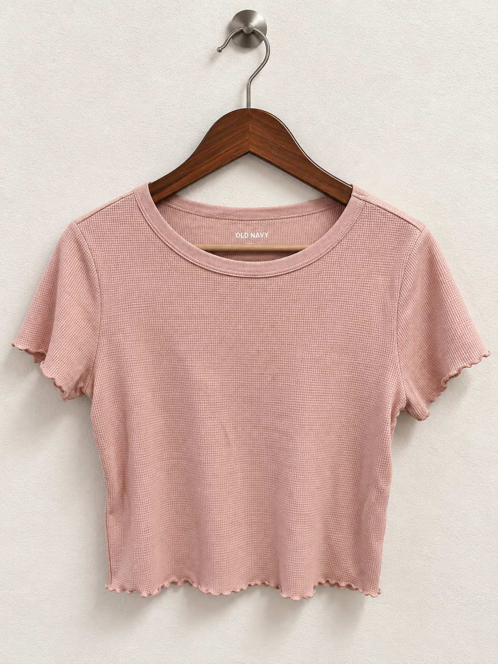 Old Navy Waffle Knit Lettuce Hem Crop Top/Tee - Size L