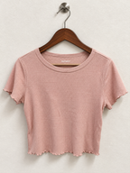 Old Navy Waffle Knit Lettuce Hem Crop Top/Tee - Size L