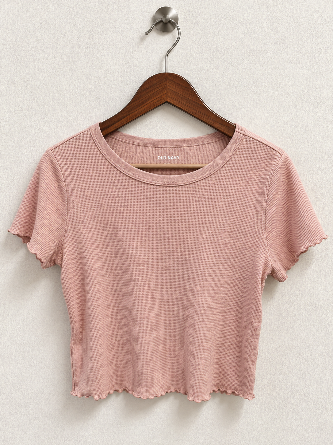 Old Navy Waffle Knit Lettuce Hem Crop Top/Tee - Size L