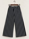 Black & White Striped Wide Leg Elastic Waist Trousers