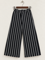 Black & White Striped Wide Leg Elastic Waist Trousers