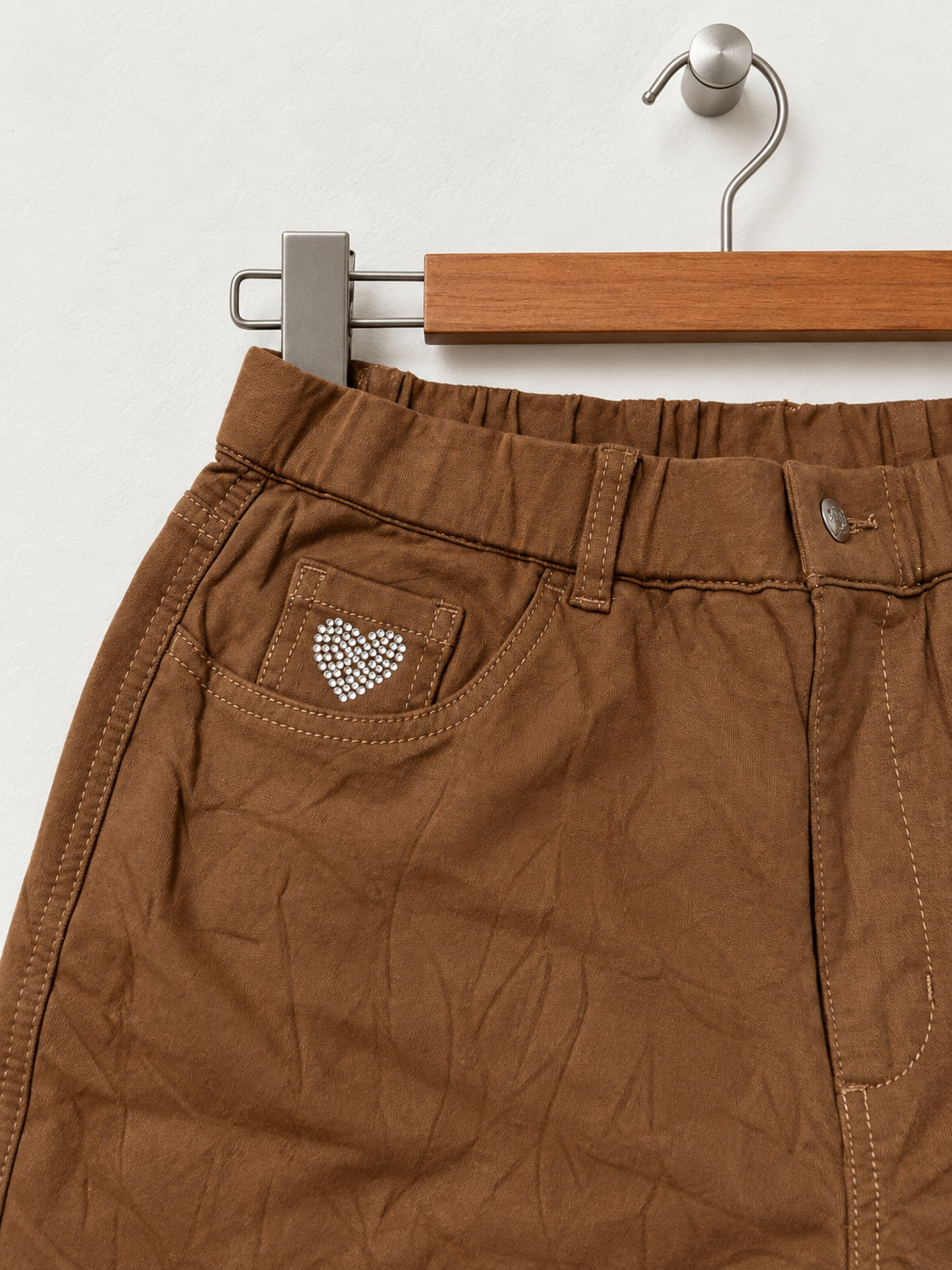 Dream Seasons Women's Brown Rhinestone Flared Trousers - Size M Short