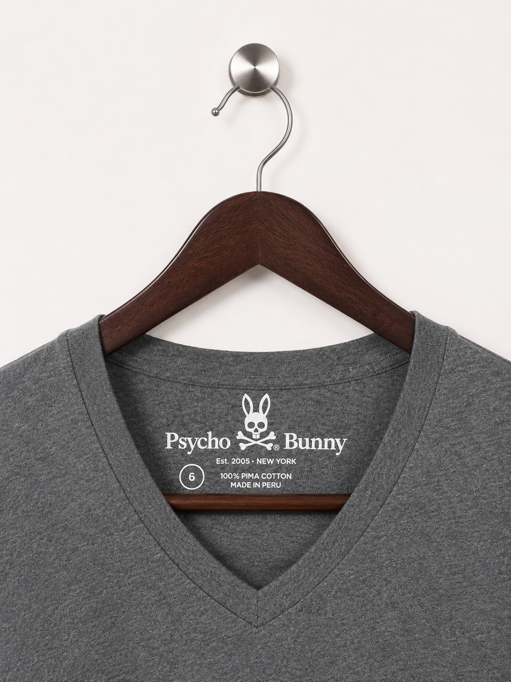 Psycho Bunny Charcoal Grey 100% V-Neck T-Shirt