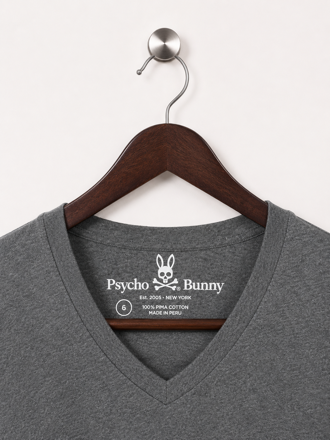 Psycho Bunny Charcoal Grey 100% V-Neck T-Shirt