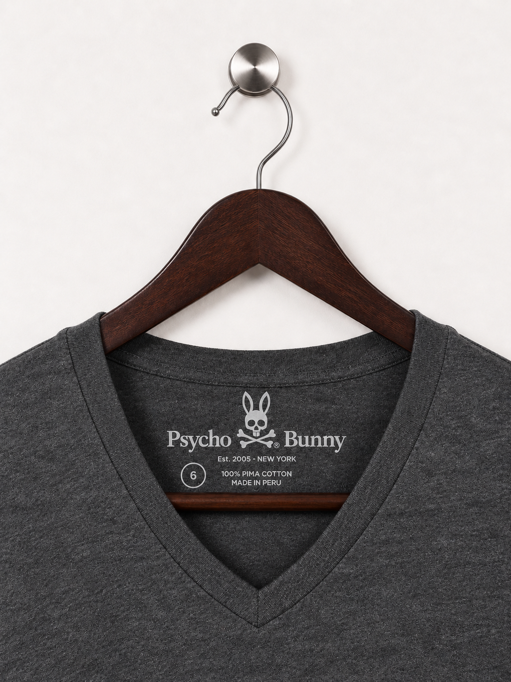 Psycho Bunny Charcoal Grey 100% V-Neck T-Shirt