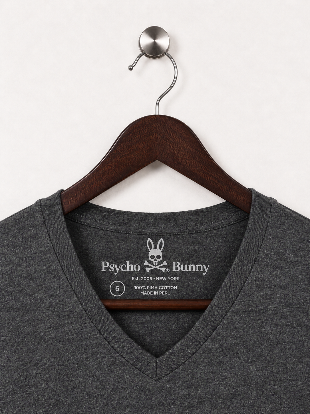 Psycho Bunny Charcoal Grey 100% V-Neck T-Shirt