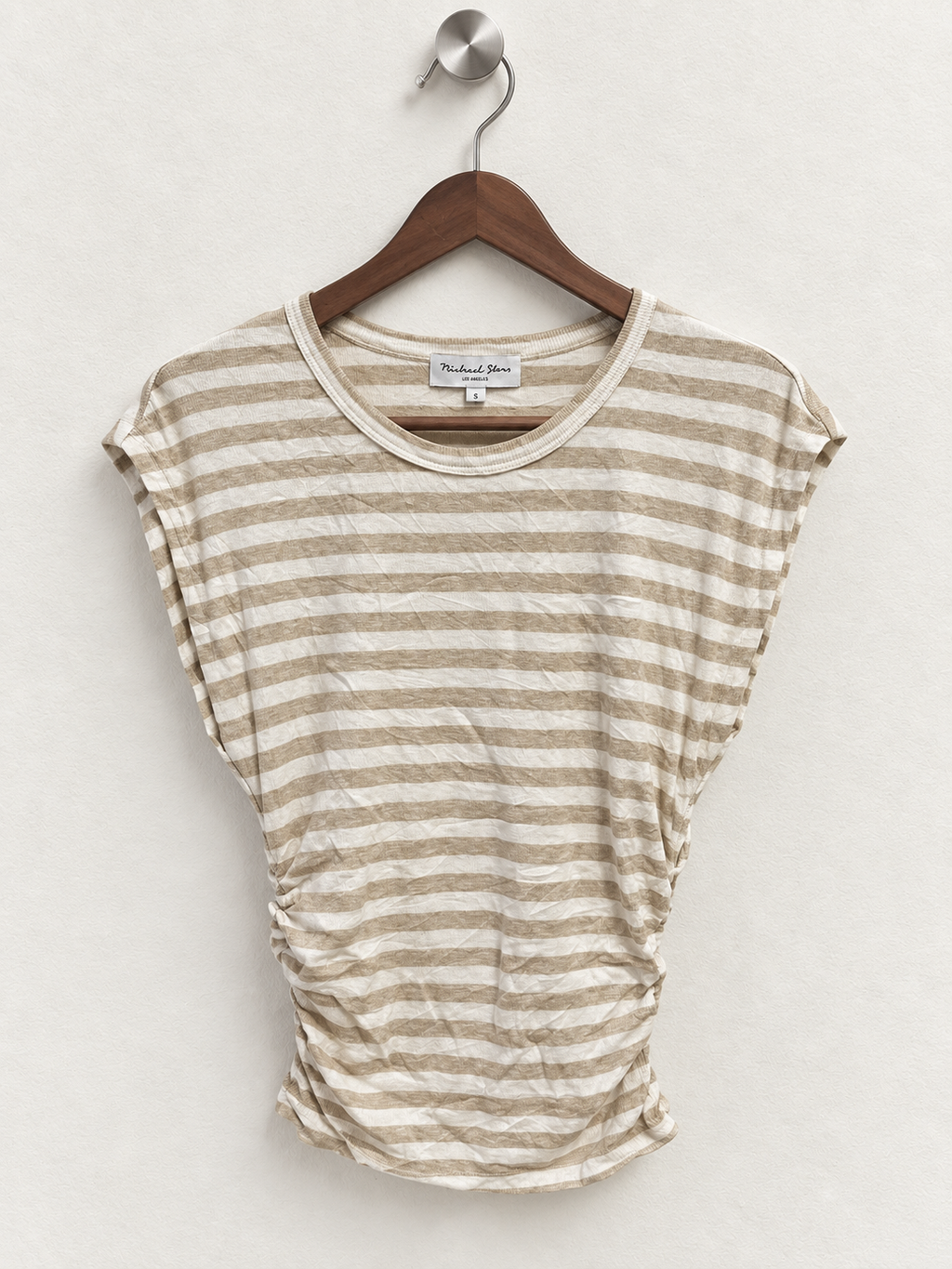 Michael Stars Beige Striped Ruched Side Sleeveless Top - Size S
