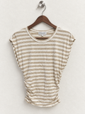 Michael Stars Beige Striped Ruched Side Sleeveless Top - Size S
