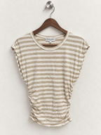 Michael Stars Beige Striped Ruched Side Sleeveless Top - Size S