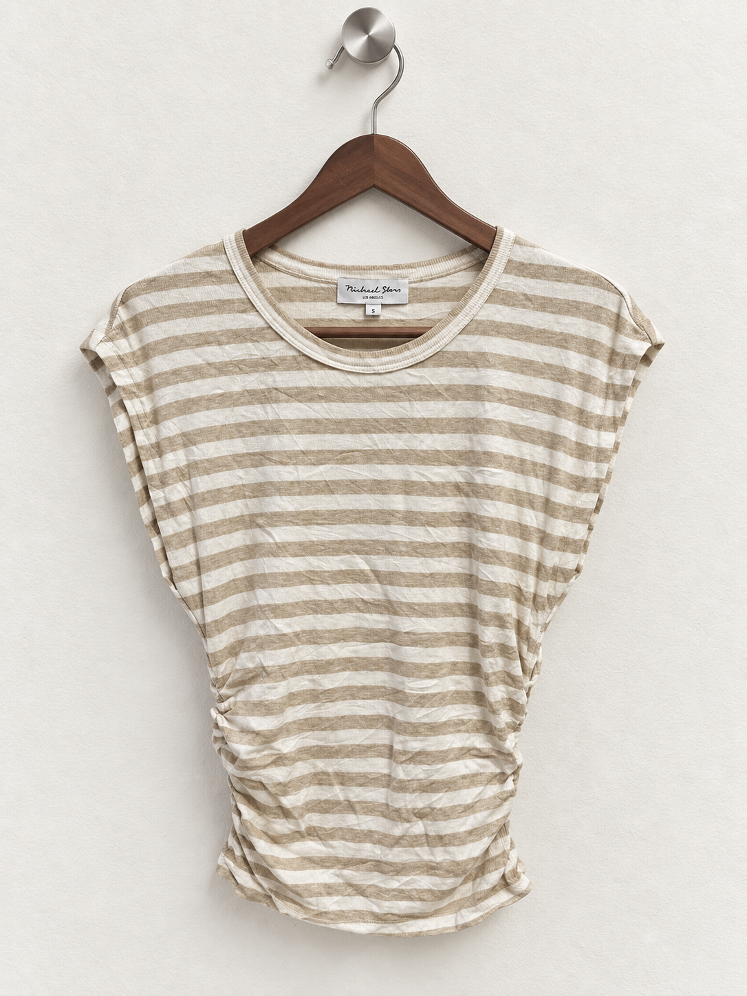 Michael Stars Beige Striped Ruched Side Sleeveless Top - Size S