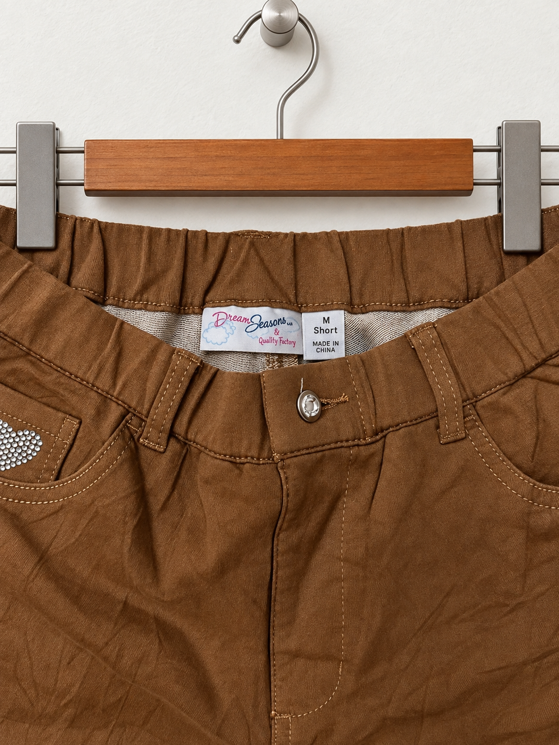 Dream Seasons Women's Brown Rhinestone Flared Trousers - Size M Short