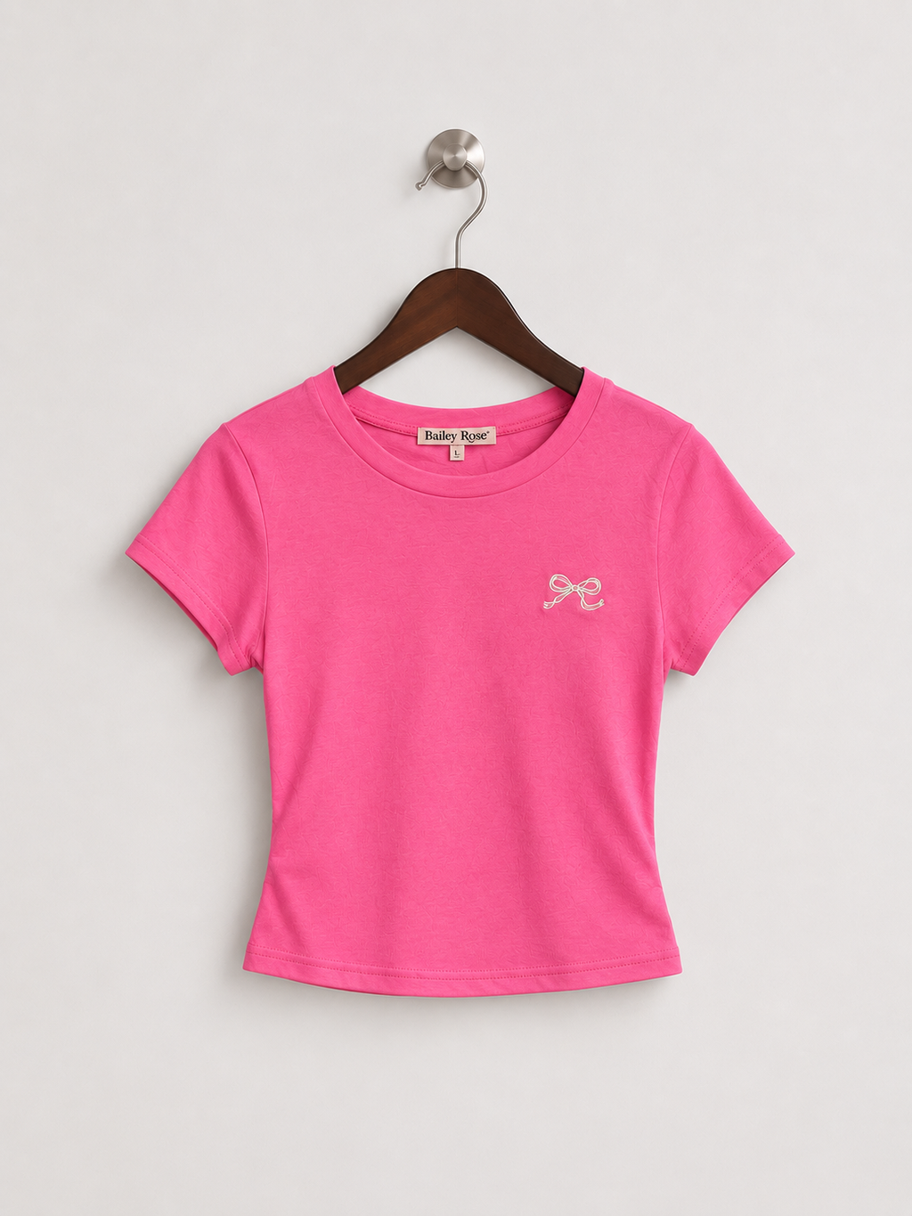 Bailey Rose Women's Pink Bow Embroidered Crop Top– Size Large