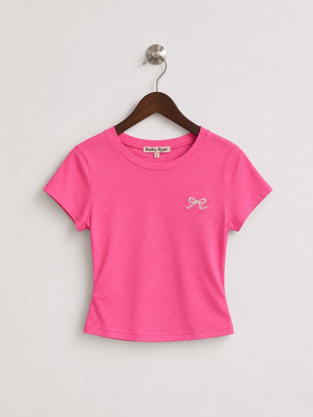 Bailey Rose Women's Pink Bow Embroidered Crop Top– Size Large