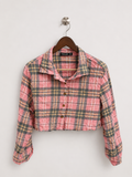 SHEIN CURVE Women's Pink Plaid Cropped Button-Down Top– Size 0XL