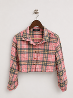 SHEIN CURVE Women's Pink Plaid Cropped Button-Down Top– Size 0XL