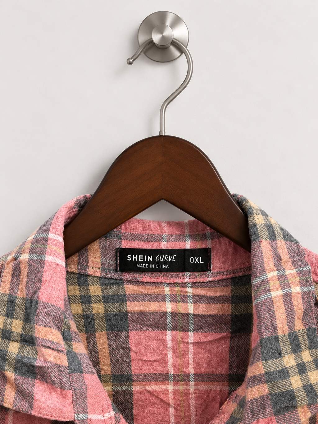 SHEIN CURVE Women's Pink Plaid Cropped Button-Down Top– Size 0XL