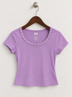 SO Women's Lavender Purple Lace & Ribbon Trim Crop Top