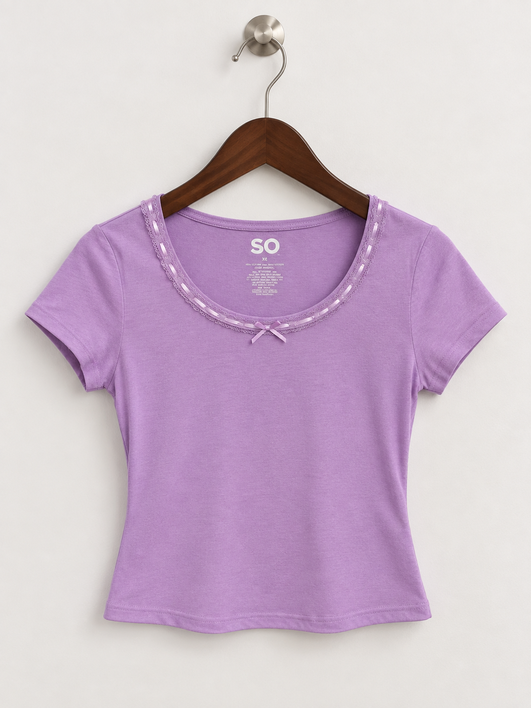 SO Women's Lavender Purple Lace & Ribbon Trim Crop Top