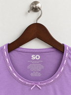 SO Women's Lavender Purple Lace & Ribbon Trim Crop Top