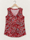 24/7 Red Sleeveless V-Neck Casual Top Size -L