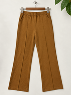 Camel Brown Pleated Wide-Leg Elastic Waist Trousers