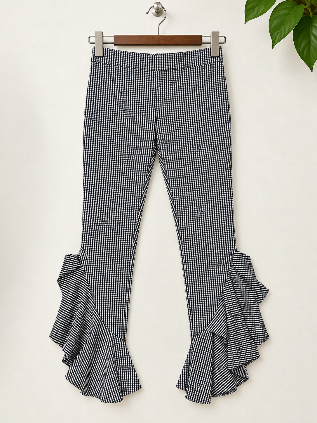 Mustard Seed Gingham Plaid Ruffled Flare Bottom Trousers Size-S