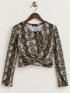 SHEIN Women's Long Sleeve Twist Front Crop Top - Size L