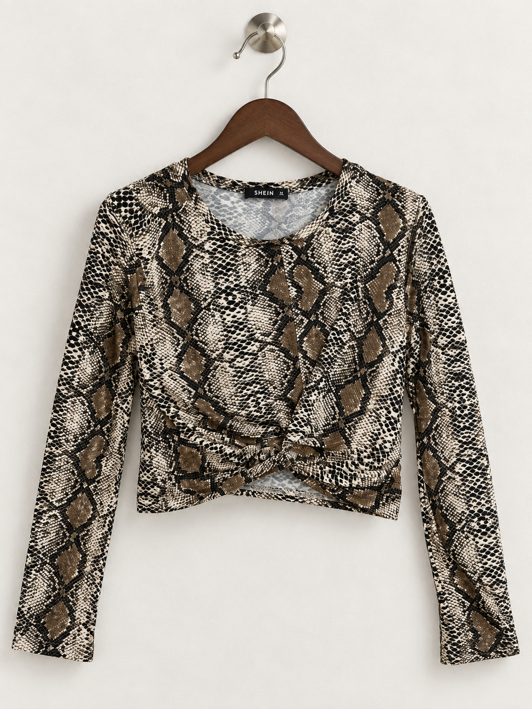 SHEIN Women's Long Sleeve Twist Front Crop Top - Size L