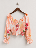 Women's Peach Floral Crop Top