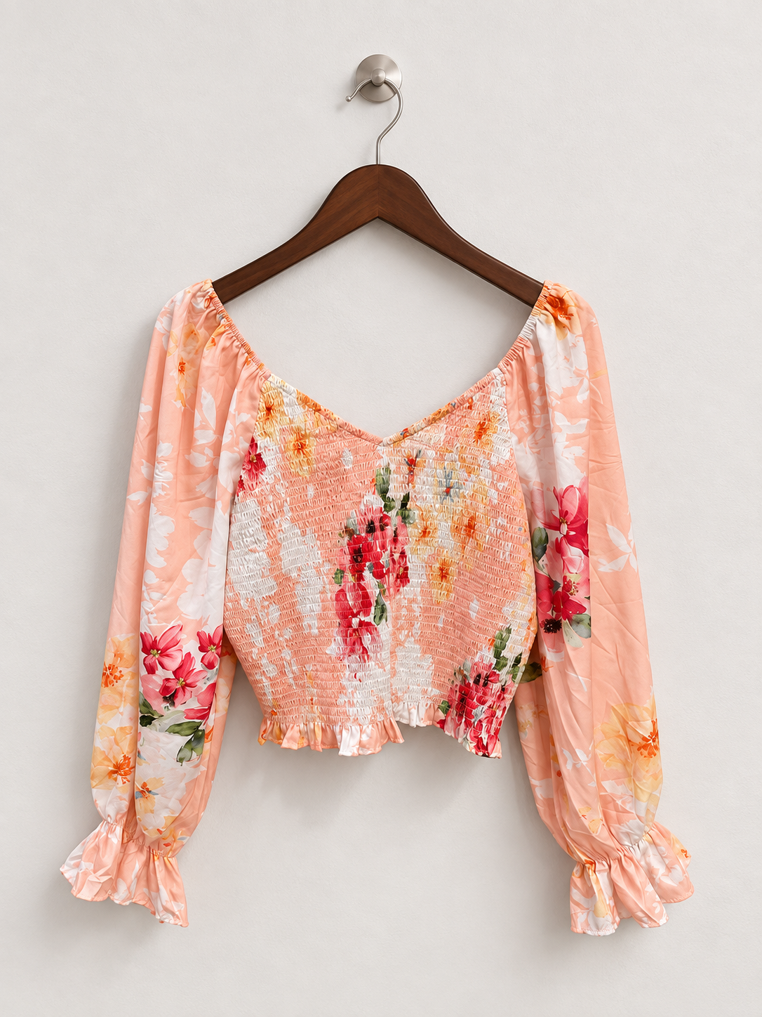 Women's Peach Floral Crop Top