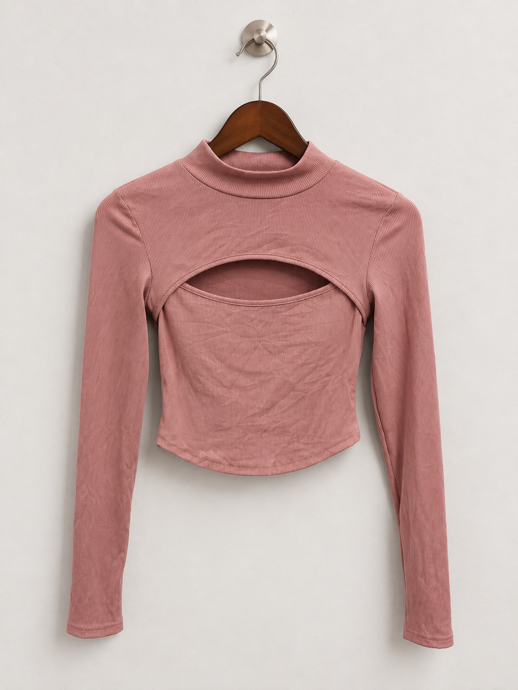 SHEIN Women's Cut-Out Long Sleeve Ribbed Crop Top - Size Small