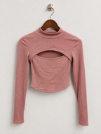 SHEIN Women's Cut-Out Long Sleeve Ribbed Crop Top - Size Small