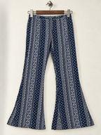 “Full Tilt” Navy Boho Print Elastic Waist Flare Pants